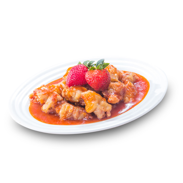 【中華料理ストロベリーリブ】の背景白抜きグルメ画像。ファイルサイズ約 41.3MB、5184 * 5184 ピクセルの切り抜き済みのPSDファイルです。【一部の素材にはシャドウレイヤーが含まれており、Photoshopなどの写真編集ソフトでレイヤーの表示・非表示を自由に切り替えられます】
