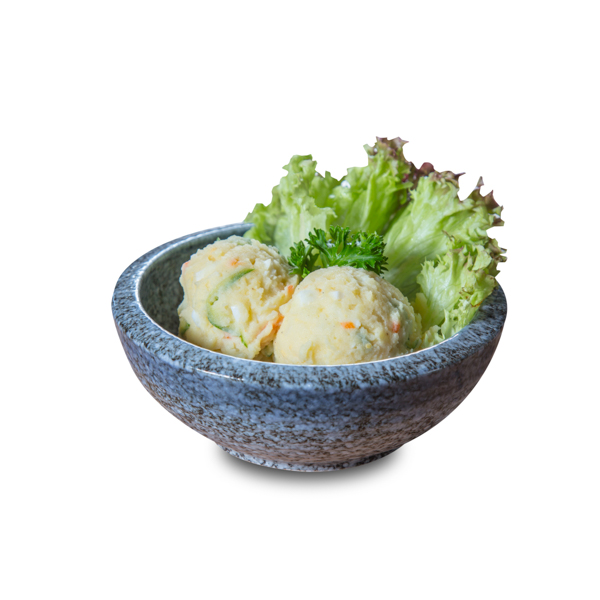 【ポテトサラダ】の背景切り取り処理済み商用可能メニュー作成に適する写真絵。ファイルサイズ約 42.1MB、5184 * 5184 ピクセルの切り抜き済みのPSDファイルです。【一部の素材にはシャドウレイヤーが含まれており、Photoshopなどの写真編集ソフトでレイヤーの表示・非表示を自由に切り替えられます】