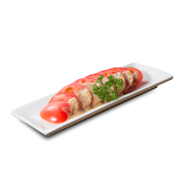 【トマトサラダ】の背景白抜き食品写真。ファイルサイズ約 25.6MB、1500 * 1500 ピクセルの切り抜き済みのPSDファイルです。【一部の素材にはシャドウレイヤーが含まれており、Photoshopなどの写真編集ソフトでレイヤーの表示・非表示を自由に切り替えられます】