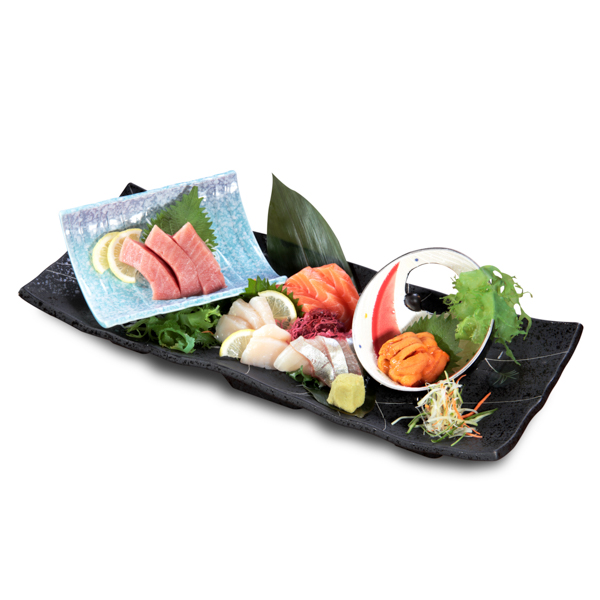 【マグロ腹ホタテウニ刺身】の背景透明飲食店用デジタル写真。ファイルサイズ約 40.5MB、5184 * 5184 ピクセルの切り抜き済みのPSDファイルです。【一部の素材にはシャドウレイヤーが含まれており、Photoshopなどの写真編集ソフトでレイヤーの表示・非表示を自由に切り替えられます】