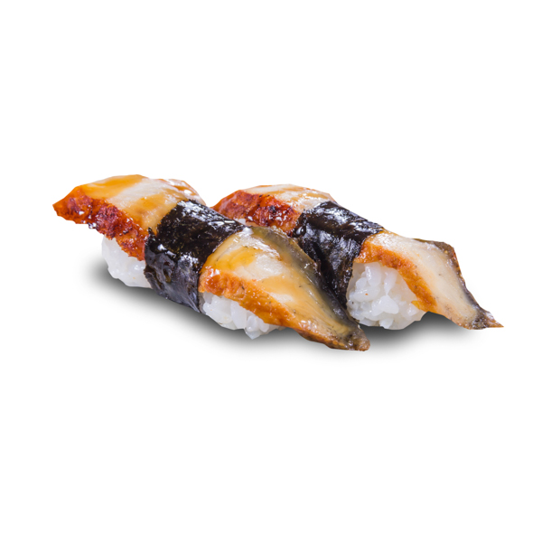 【鰻のハイイ蒲焼寿司二貫】の背景透過処理したレストラン専用ピクチャー。ファイルサイズ約 26.2MB、5100 * 5100 ピクセルの切り抜き済みのPSDファイルです。【一部の素材にはシャドウレイヤーが含まれており、Photoshopなどの写真編集ソフトでレイヤーの表示・非表示を自由に切り替えられます】