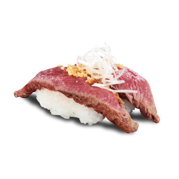 【にんにく焼肉寿司二貫】の背景白抜きフードPSD素材。ファイルサイズ約 35.8MB、5184 * 5184 ピクセルの切り抜き済みのPSDファイルです。【一部の素材にはシャドウレイヤーが含まれており、Photoshopなどの写真編集ソフトでレイヤーの表示・非表示を自由に切り替えられます】