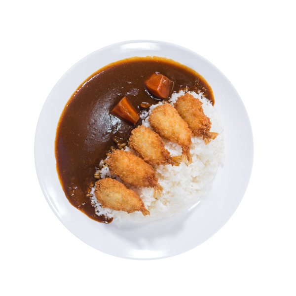 【カレーエビカツライス】の背景抜き加工済みポスターやチラシ設計用映しデータ。ファイルサイズ約 37.9MB、4134 * 4134 ピクセルの切り抜き済みのPSDファイルです。【一部の素材にはシャドウレイヤーが含まれており、Photoshopなどの写真編集ソフトでレイヤーの表示・非表示を自由に切り替えられます】